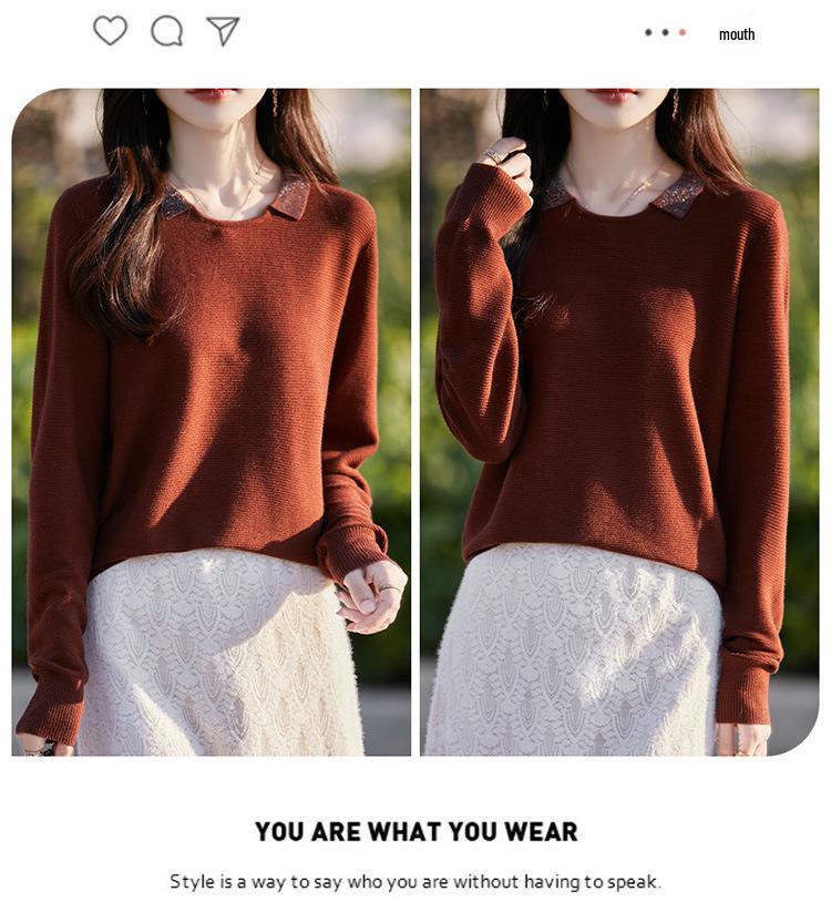 Women's Merino Wool Turn-Down Collar Cardigan Pullover Sweater - Fashionable Knitwear Base Layer.