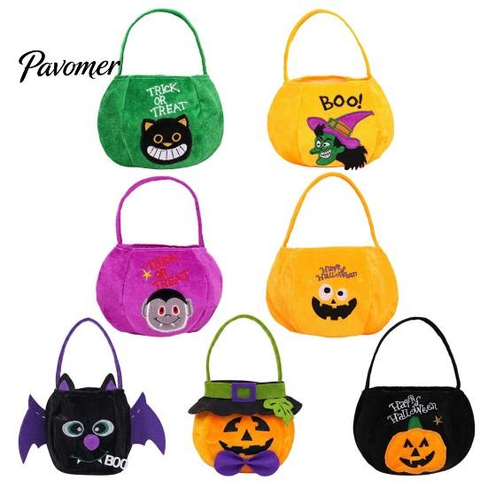 Cute Holiday Gift Bags Halloween Pumpkin Candy Bag, Cartoon Velvet Plush Treat Tote for Toddler Pouch Kids, Reusable Trick or Handbag, Party