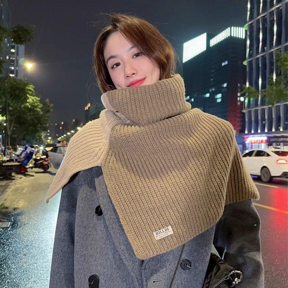 Contrast Color High Collar Shawl Warm Knitted Shawl Simple Shawl Wraps Autumn