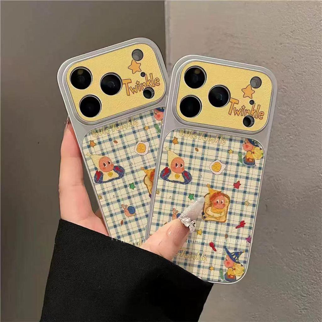Plaid Star Leather Phone Case with Electroplated Window Sticker for iPhone 16 Pro Max and Apple 17.