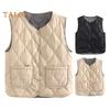Winter Women Layering Vest Coat with Storage Bag Thin Padded Press Button Closure V Neck Sleeveless Solid Color Windproof Heat Retention Outdoor Down