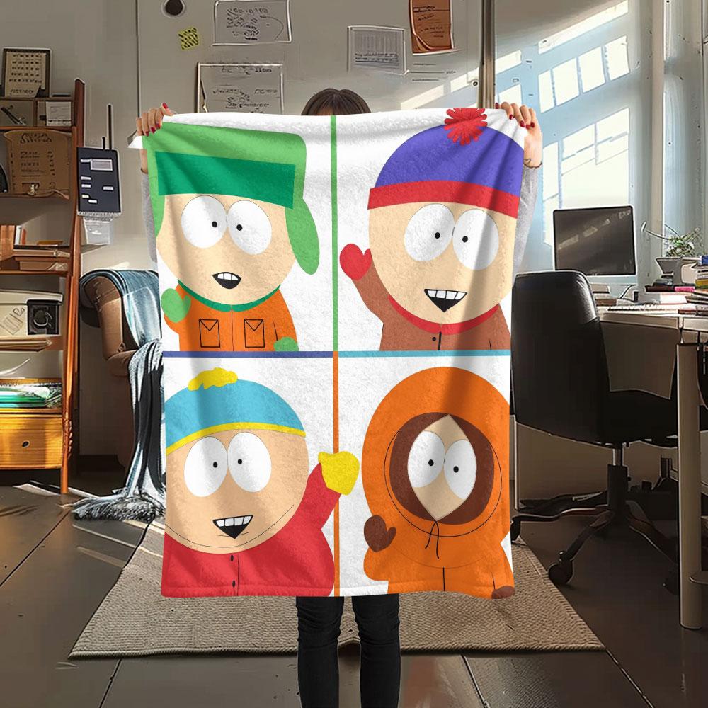 South Park Cartoon Printed Flannel Blanket, soft throw for bedroom sofa, washable, fan merchandise, great gift.