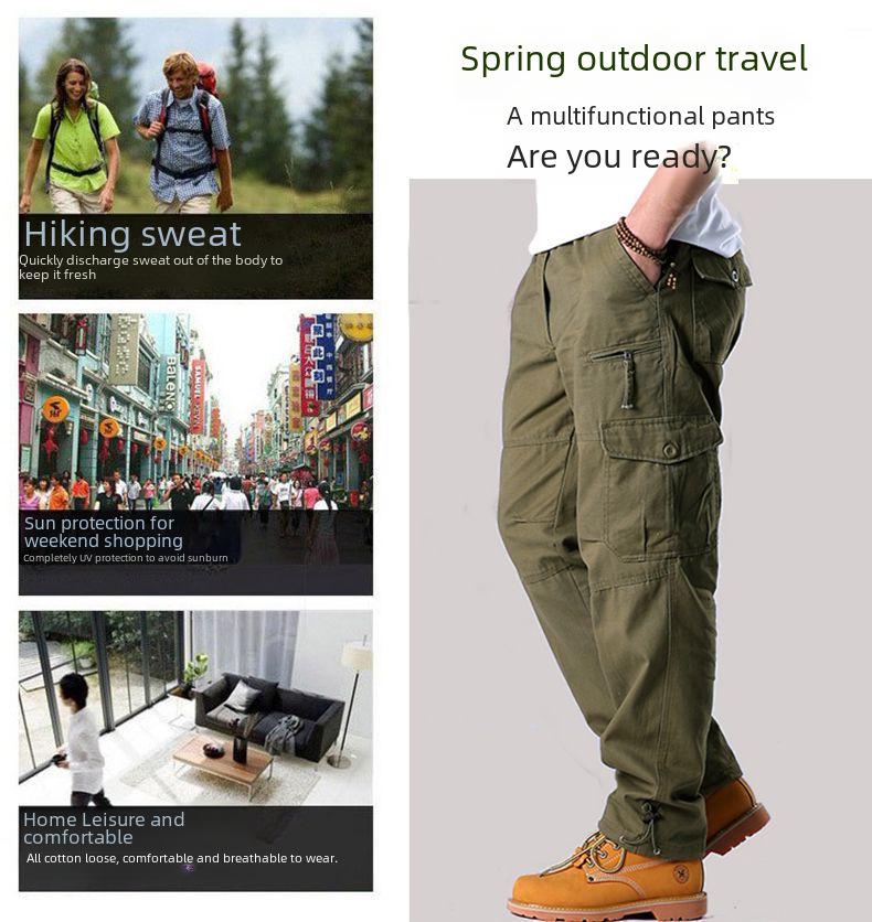 Men's Multi-pocket Cotton Cargo Pants: Spring/Autumn Loose Fit