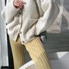 Casual Thick Knitted Women Pants Elastic High Waist Loose Female Wide Leg Pant Long Trousers Autumn Winter Striped Pantalon