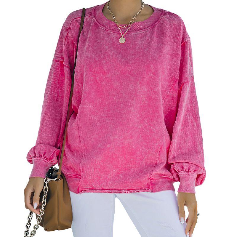 

2024 Summer New Arrival Pure Color round-Neck Non-Hoodie Sweatshirt Women Fashion Loose Warm and Slimming Long Sleeve Pullover Top Women Rose Red S code fits (45.00 kg-55.00 kg