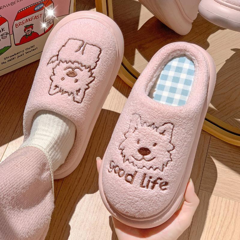 Cute Cotton Slippers Women's New Autumn and Winter Indoor Home Couple Warm Plush Slippers Outer Wear Men's