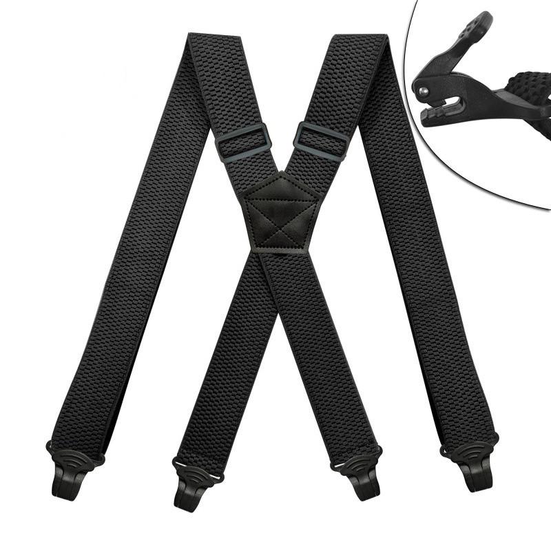 1pc Heavy Duty Work Suspenders for Men 3.8cm Wide X-Back 4 Plastic Gripper Clasps Adjustable Elastic Trouser Pants Braces Strap Belt