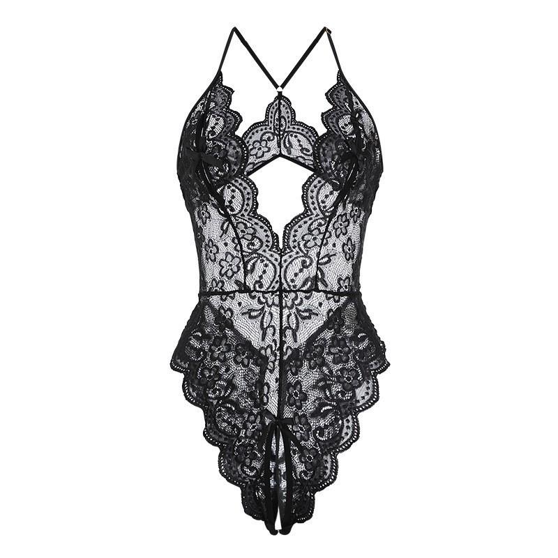 Pure Desire Lace Sleepwear Set: Sexy See-Through, Deep V, Backless, Open Crotch, Removable for Ultimate Temptation