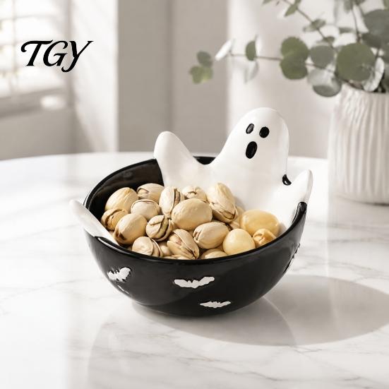 Decorative Serving Tray Halloween Skeleton Lounging Tidbit Serveware, 3D Relief Resin Candy Bowl for Skull Party Platter Snacks Dips, Creative