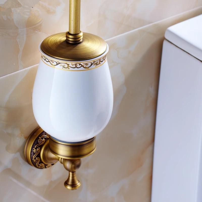Suporte para escova de vaso sanitário em bronze antigo com escova esculpida em latão para banheiro e conjunto de suporte para escova de limpeza