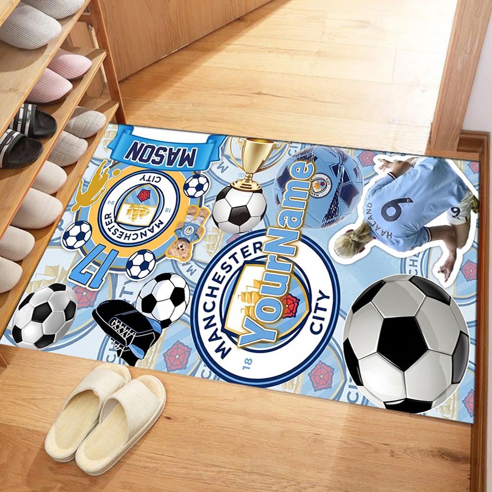 Manchester City Customized Name Carpet Suitable for Outdoor Kitchen Study room Playrooms Antislip Carpet Anime Office Decor Birthday/Christmas Gift