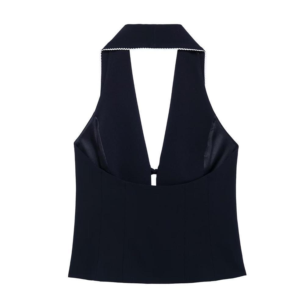 Spring 2025 Women's Slim Halter Neck Top with Bow-Knot Detail