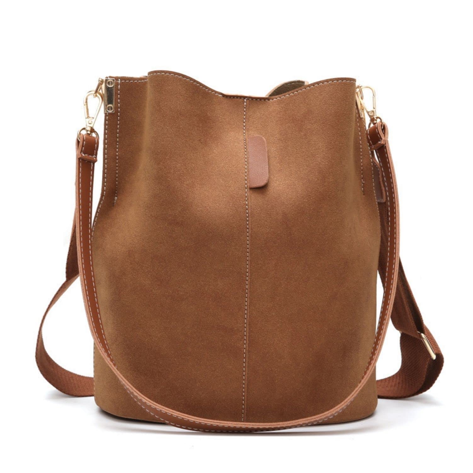 

Lakeruta 2-Way Bucket-Shaped Shoulder BagHandbag with Magnetic Buckle, Divider, Pocket, and PU Leather Tote Bag for Women (Brown)