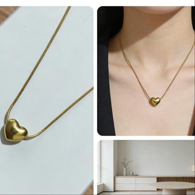 Korean Minimalist Heart-Shaped Clavicle Necklace - Smooth Surface, Light Luxury Design
