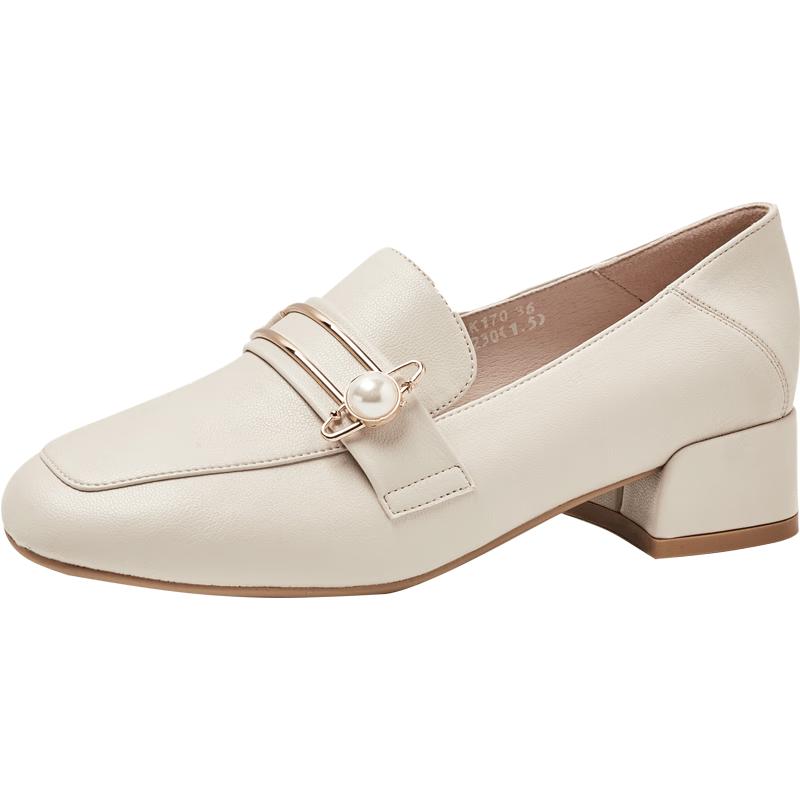 ZHR Women s Pearl Buckle Mid-Heel Loafers 38