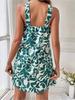Halter Neck Flower Print Dress Lace Up Ruffle Edge Backless Dress Sleeveless Chiffon Dresses Causal Women Dress
