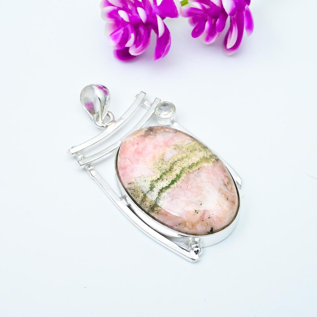 Rhodochrosite, White Topaz Handmade Latest Design Jewelry Bracelet, 925 Solid Sterling Silver Gemstone Bracelet, Gift For Sister