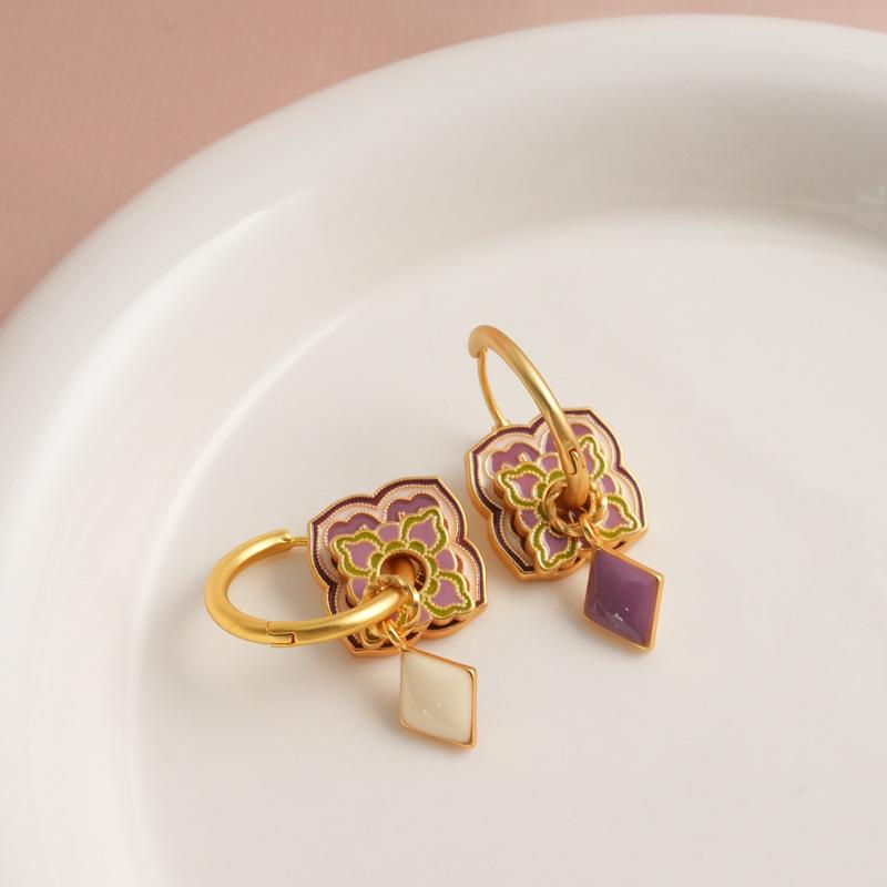 Colorful Drip Glaze Retro Chinese Earrings: Ethnic, Simple, Fashionable Style