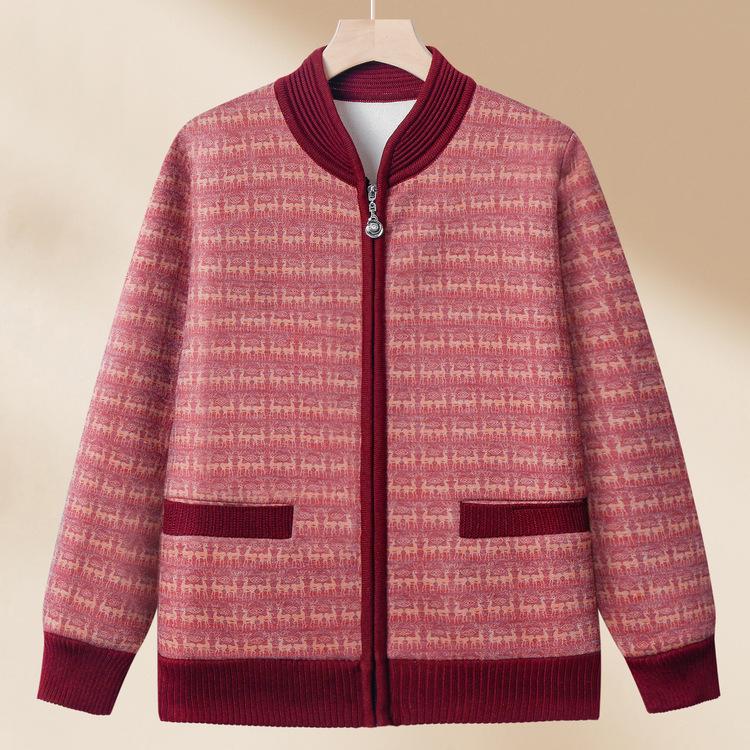 

Женская куртка весна осень кардиган для мамы среднего возраста короткое флисовое пальто на молнии верхняя одежда для бабушки M красный