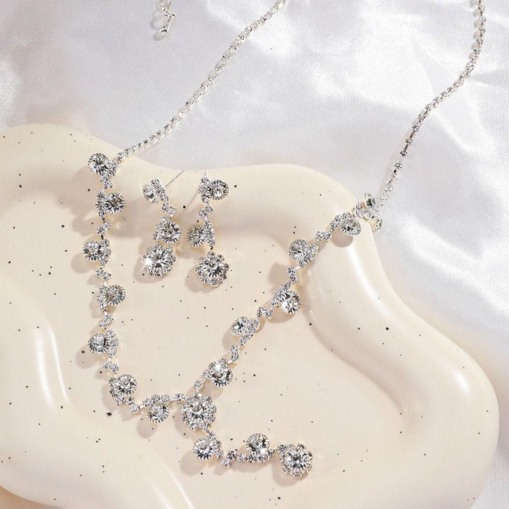 Pearls Crystal Jewelry Set Shining Necklace Bridal Earrings  Banquet