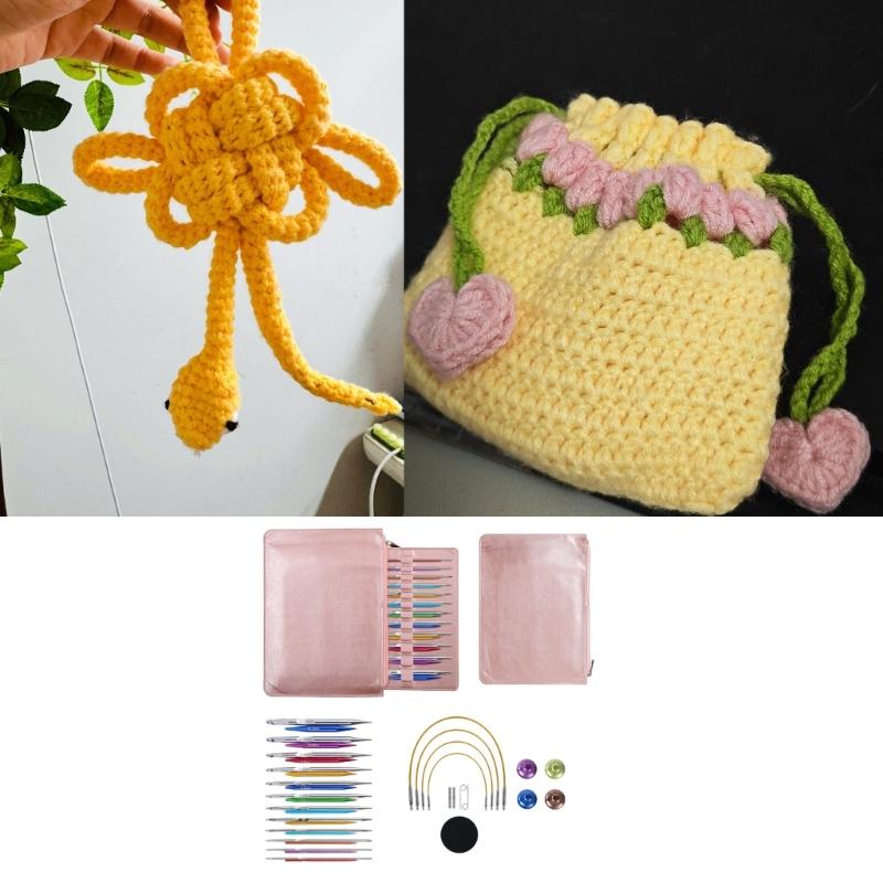 12Pairs Aluminum Alloy Tunisian Crochet Hook with Cable 3.0mm-10mm Interchangeable Circular Knitting Needle for Knitting