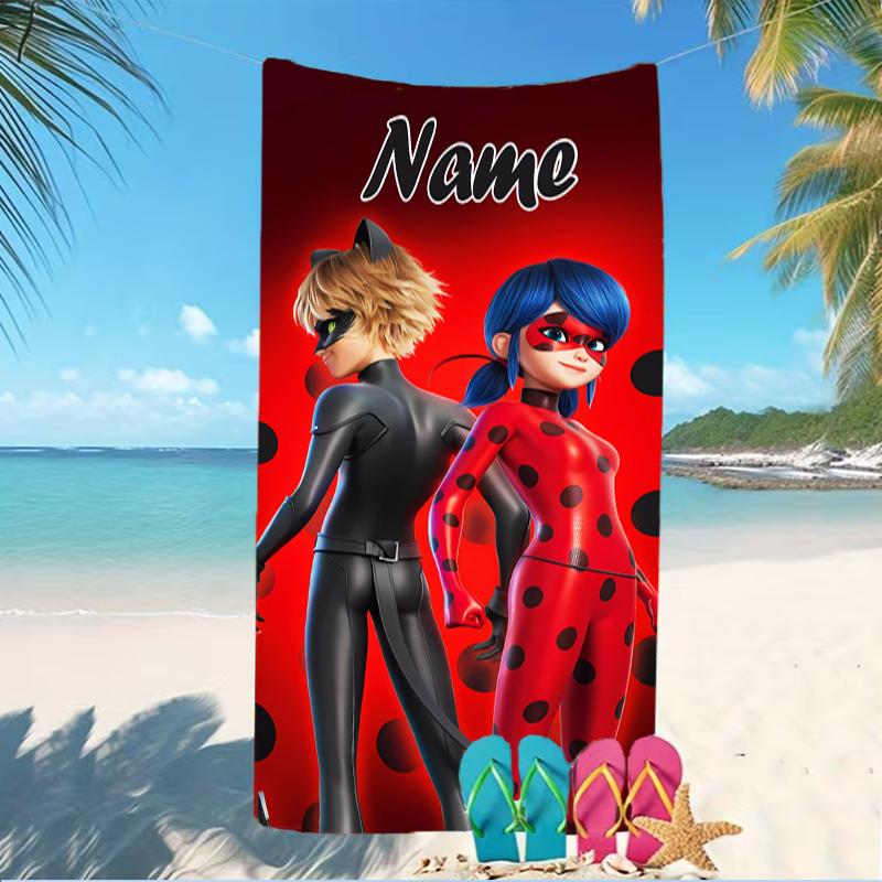 Customizable personalized beach towels Miraculous themed designs.Suitable for the beach, yoga, sports;ideal as beach accessories