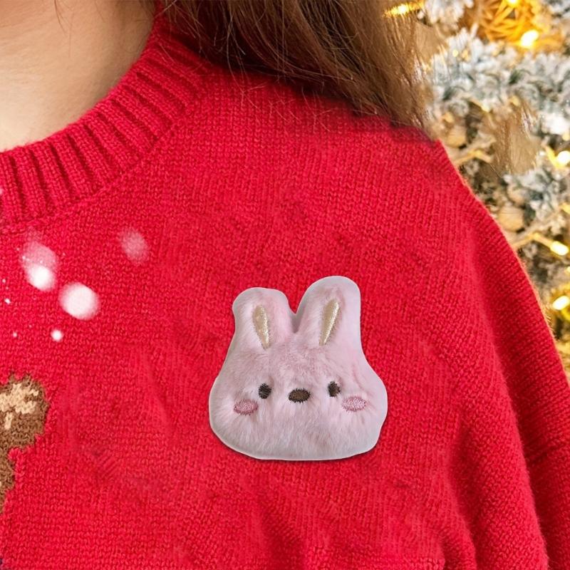 Cartoon Plush Rabbit Head Brooch Soft and Comfortable Clothes Badge for Kids Teens and Adults Fashion Backpack Accessory