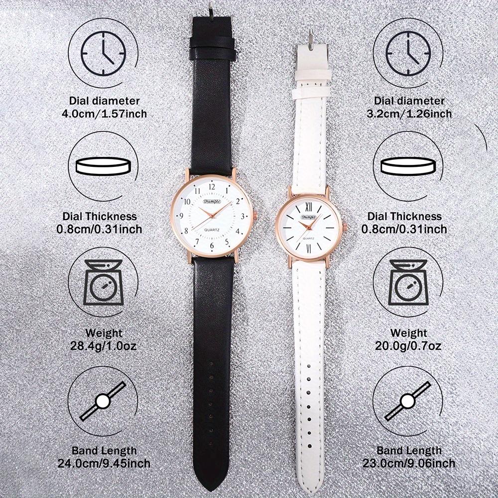 2pcs/set Couple Elegant Watch Set Black and White Dial PU Leather Strap Rose Golden Case Simple Watch | Couple Watches | Gifts
