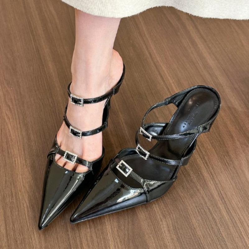Buckle Footwear Pointed Toe Pumps Ladies Thin Heels Shoes Female Super High Heels Slides Shoes For Women Mules 2025
