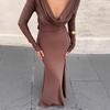 2025 Autumn European & American Women's Solid Color Long Sleeve Drape Neck Bodycon Dress