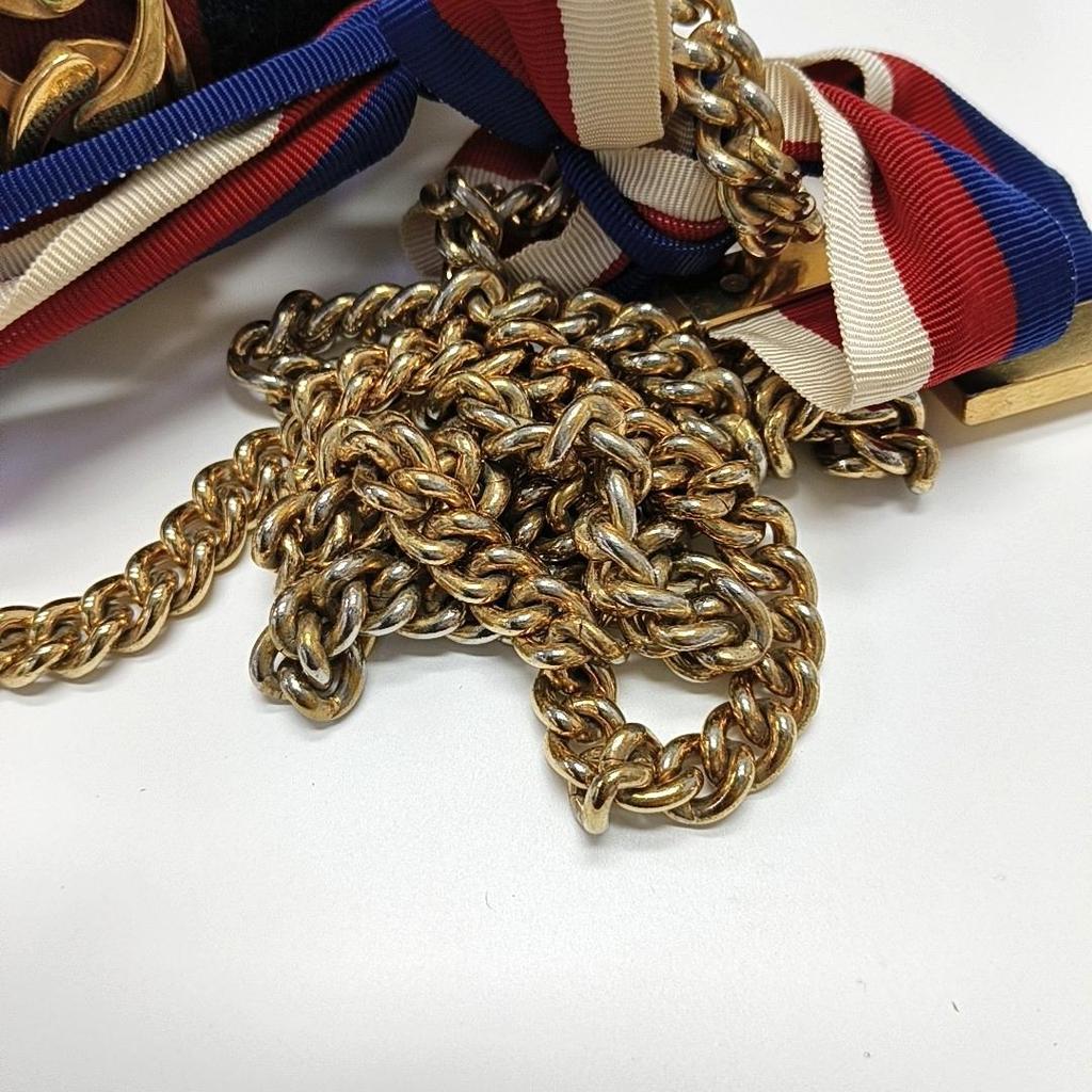 [Pre-Owned] Sylvie Gold Buckle Striped Web Satin Bow Chain Mini Shoulder Bag - Good #VLCRXY