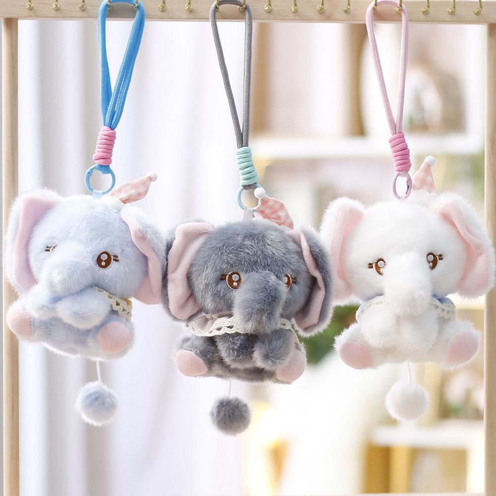 Plüschelefant mit Satin-Schal für Mädchen, Geschenk und Taschen-Schlüsselanhänger-Dekoration