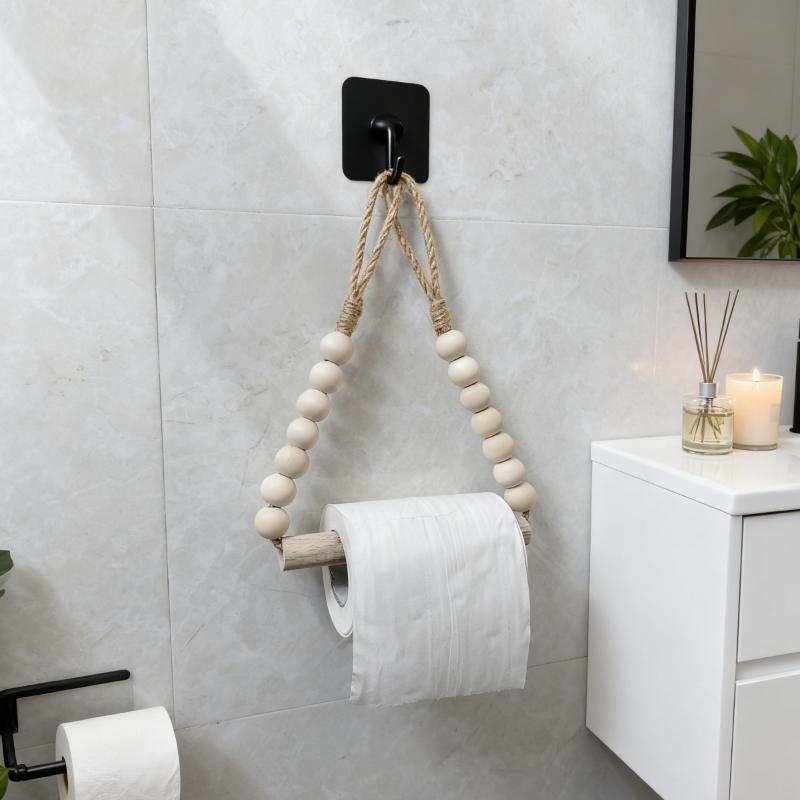 Beaded Wooden Stick Toilet Paper Holder Nordic Natural Wood Style Ideal For Home Decor Hanging Decorations