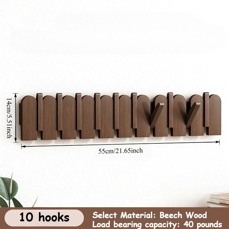 Piano Key Hanging Rack - Wall-Mounted Wooden Hook with Multiple Compartments for Clothes, Hats, Bags, Entryway Organizer