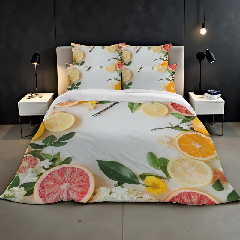 3D Digital Printing Bedding Two Or Three Piece Fruit Orange Polyester Quilt Cover