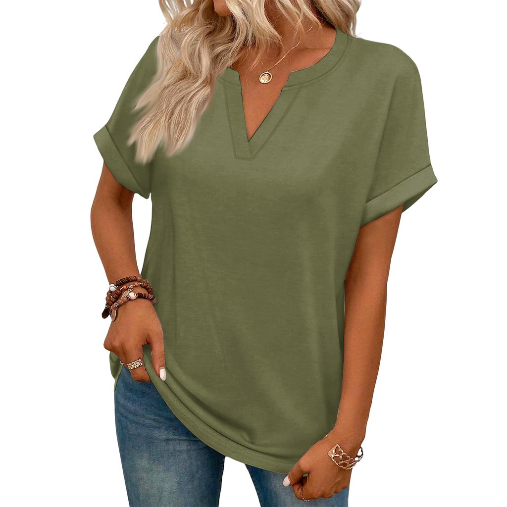 Stylish Women's Casual V-neck Short-sleeved Color T-shirt