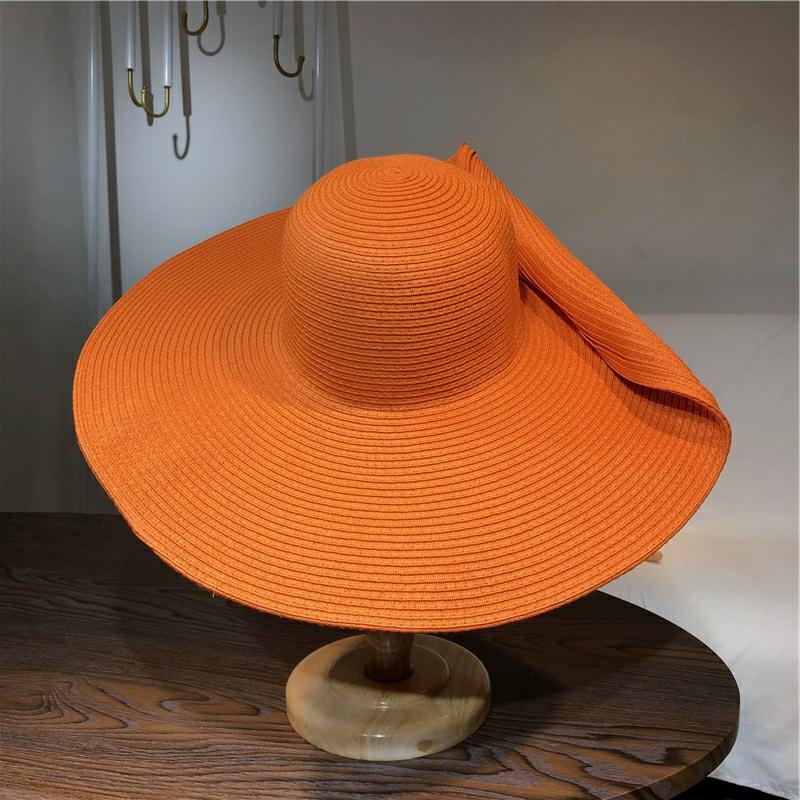 My Extreme Outdoor Activities Women's Orange Straw Hat 25Cm Super Big Brim Hat Retail Sun Hat Ultra Thin Breathable Summer Sun Hat Straw Hat Travel Men And 56-58Cm