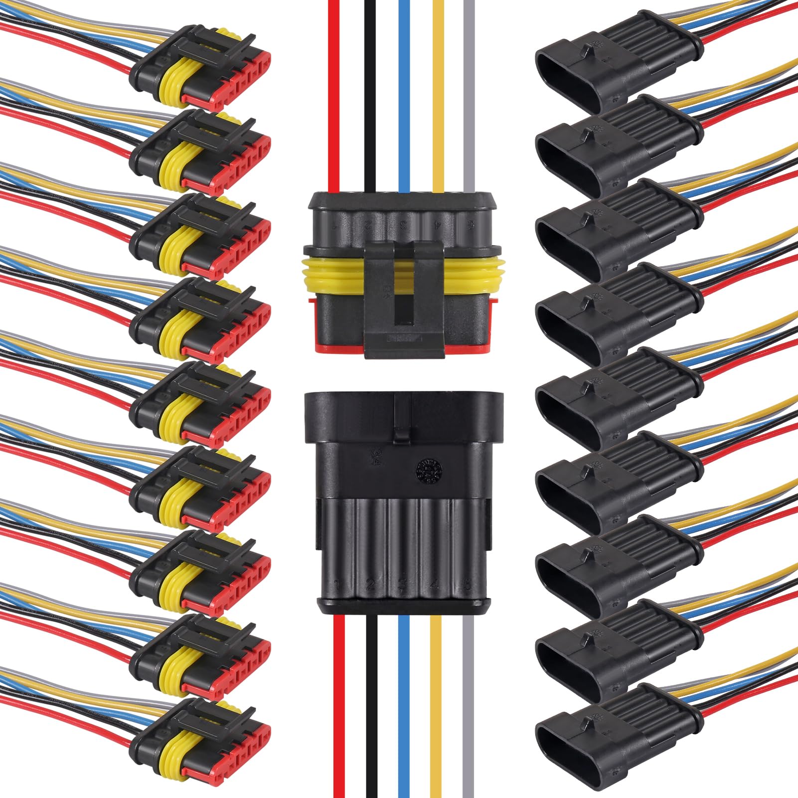 

10 комплектов 5-контактных электрических разъемов для проводов 16 AWG водонепроницаемые автомобильные электрические разъемы Deutsch
