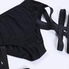 Gothic Club Sexy Summer Skirt Set Women Sleeveless Black Corset Crop Top Bandage Underpants Mesh Split Skirt 3pcs Sets
