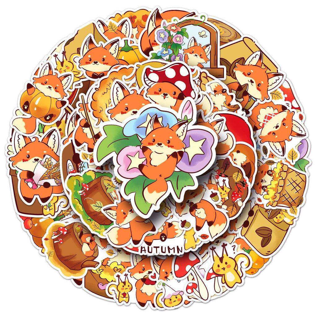 50 Cute Autumn Fox Stickers - Waterproof Cartoon Decorations for Journals & Crafts