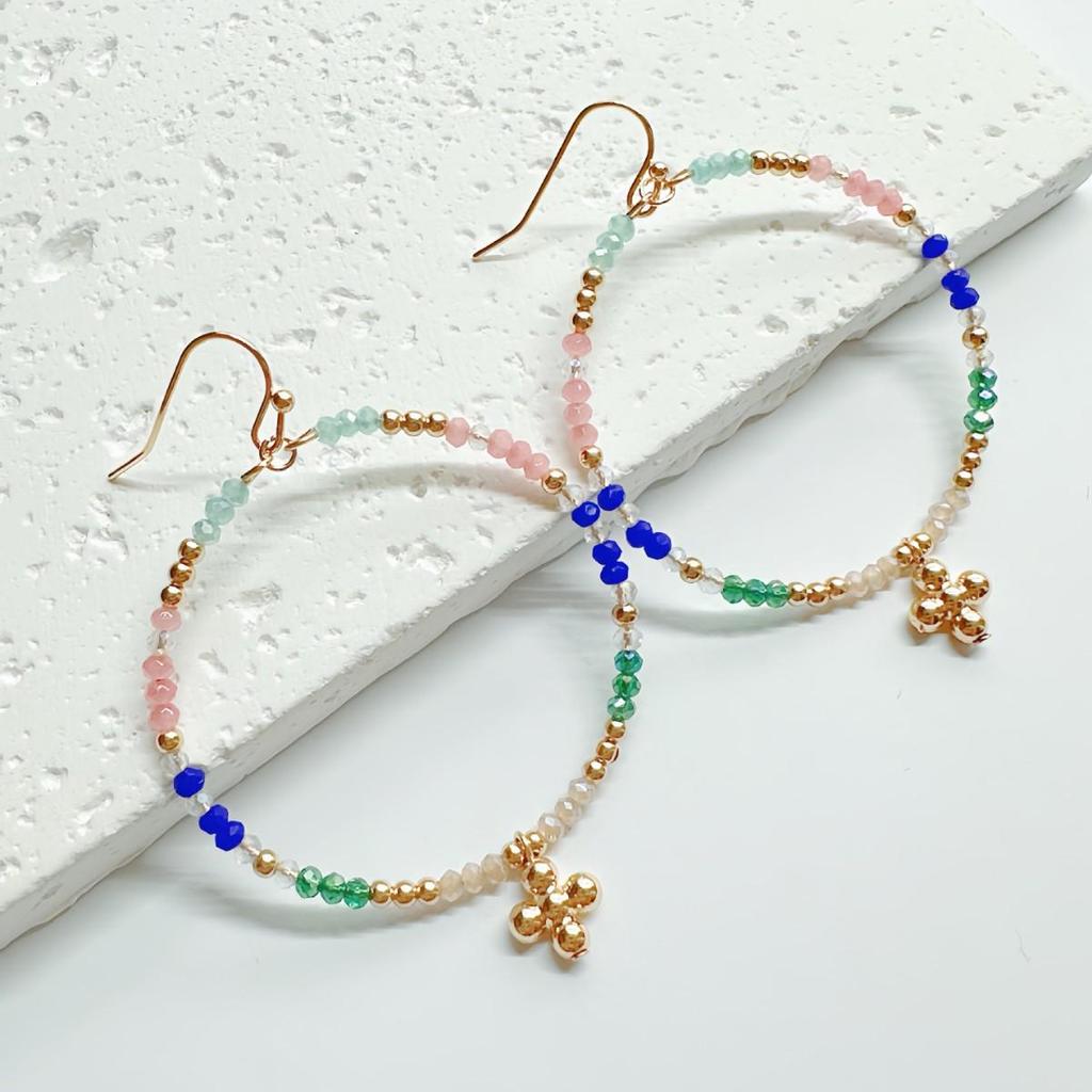 European and American Crystal Beaded Hoop Earrings – Versatile Color-Blocking Glass Christmas Fashion Accessory