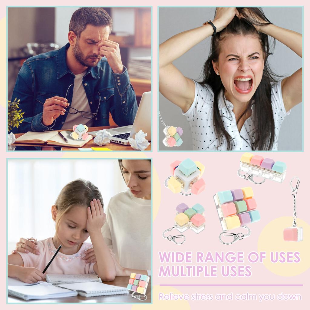 5Pcs Adult Keyboard Clicker Toy Mechanical Keyboard Keychain Toy Funny Cube Key Button for Adults Gifts To Relief Pass Time