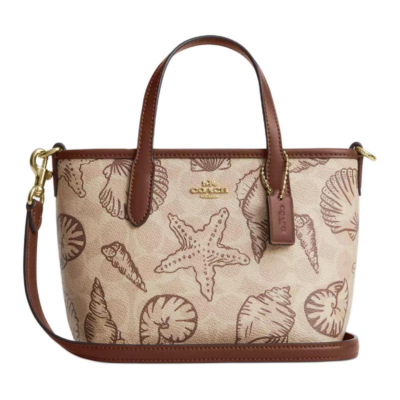 

COACH City 15 Shell Printed Removable Shoulder Strap Tote Bag Shopping Bag One Shoulder Coated Canvas Handbag Mini Women s Brown коричневый