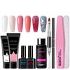 11Pcs Nail Extension Gel Kit - Clear/Nude Polygel Resin for Nail Extension, Acrylic Liquid, U-Shape Nail Forms, Brush, Nail Art Tool Set
