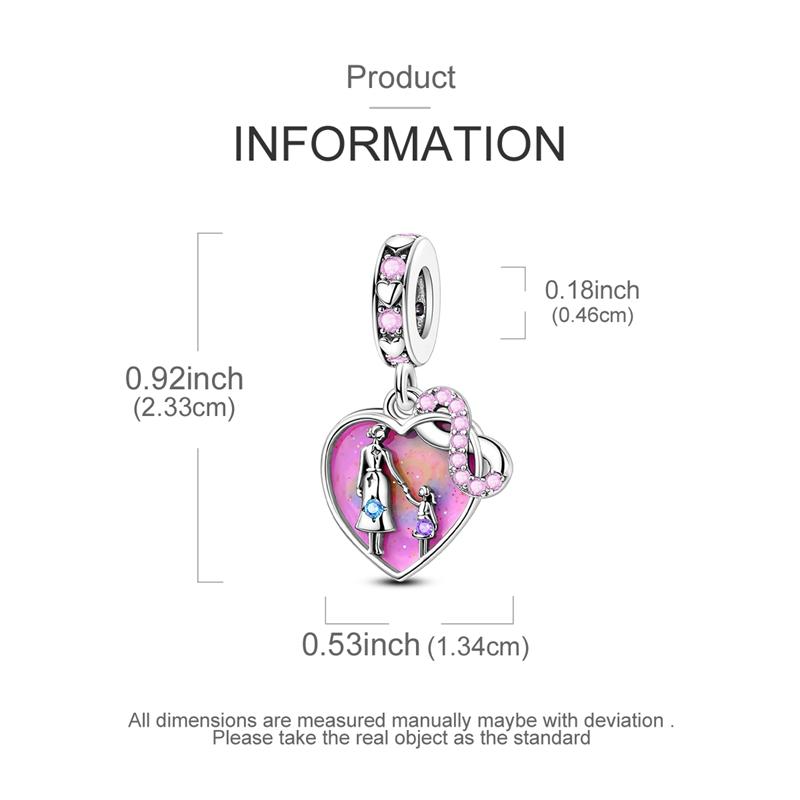 Charms Plata Pink Parent-Child Heart-Shaped Pendants Fit Original Bracelets Charms For Women Jewelry Diy Making Gifts