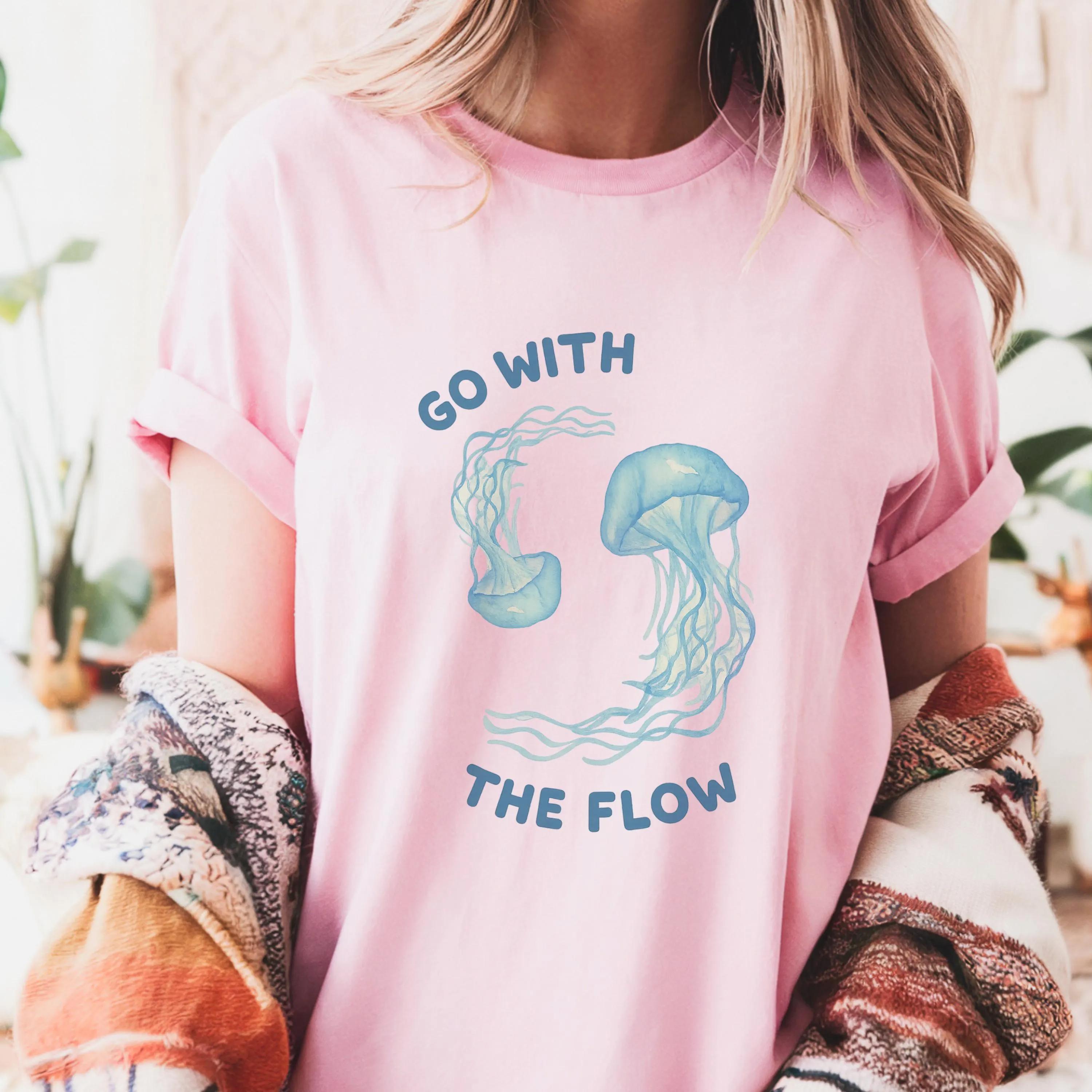Plus Size Womens Go with The Flow Jellyfish TShirt  Cotton Breathable Stylish Versatile Street Style Oversized XL