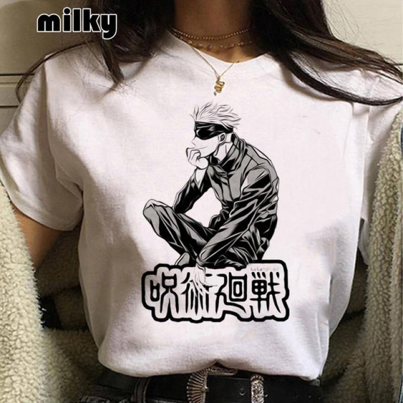 Goth Kläder Gojo Grafisk T-shirt Anime Jujutsu Kaisen Rolig Sommar T-shirt för Kvinnor Japanska T-shirts Tecknad Kvinno T-shirts