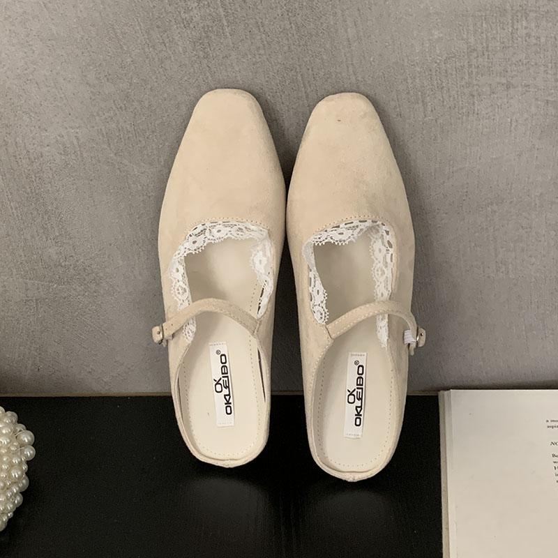 Fashion Shallow Fashion Buckle Ladies Flats Mary Janes Shoes Female Slides Square Toe Footwear Slip On Women Flats With Shoes
