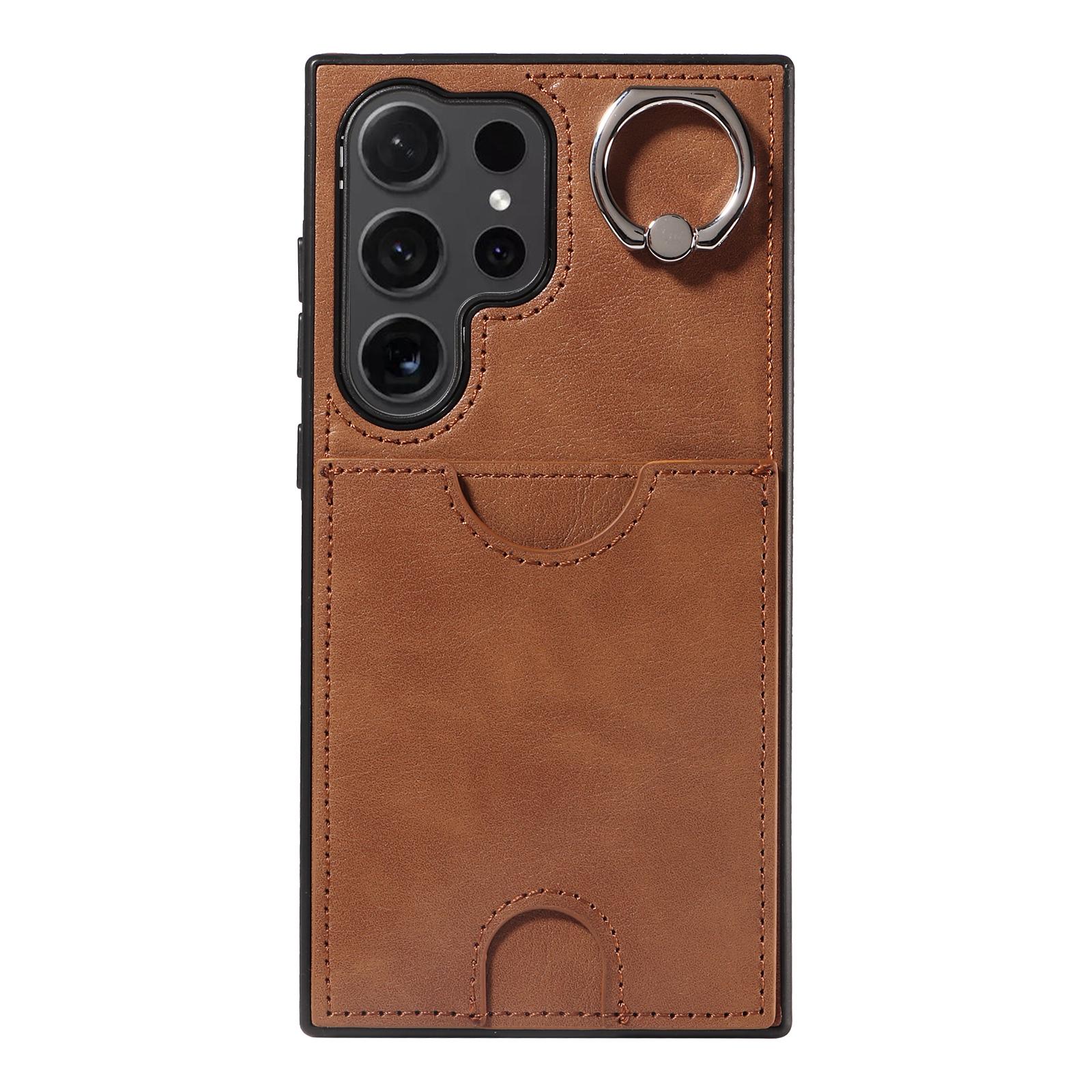 

Чехол для телефона из искусственной кожи в стиле ретро с одной прорезью и пряжкой на палец для Samsung Galaxy S22, S23, S24, A05, A12, A13, A14, A15, A52, A72, A22, A24... Samsung Galaxy A55 коричневый