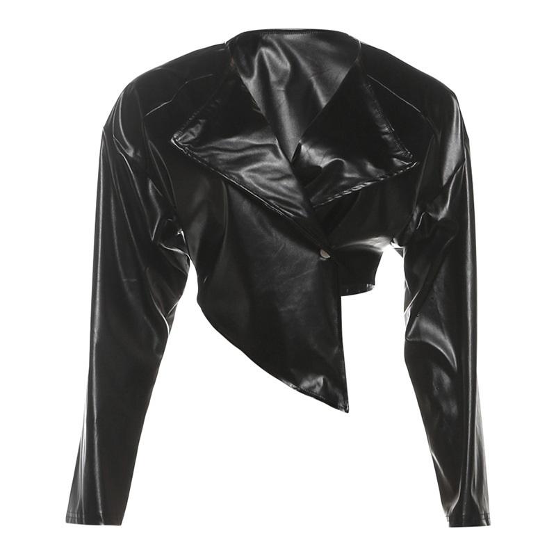 Letní dámská módní stylová vypasovaná zkrácená bunda z PU kůže jednobarevná ležérní